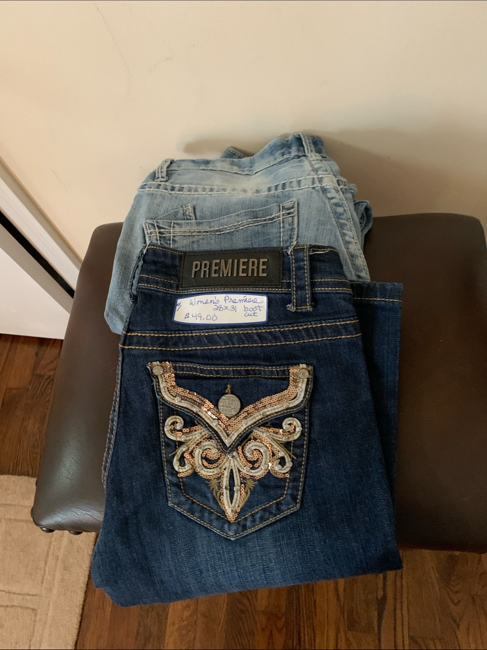 Premier Dark Blue Bootcut Jeans with Embellished Back Pocket
